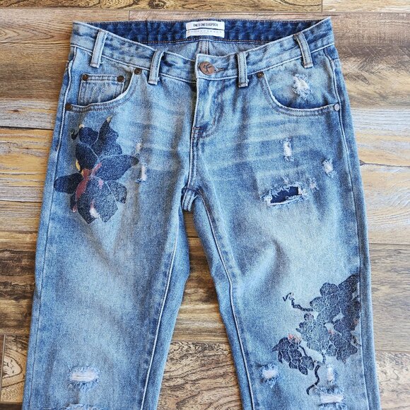 One x One Teaspoon Freebird Distressed Painted Rigid Skinny Jeans Ankle-Zip - Picture 3 of 13